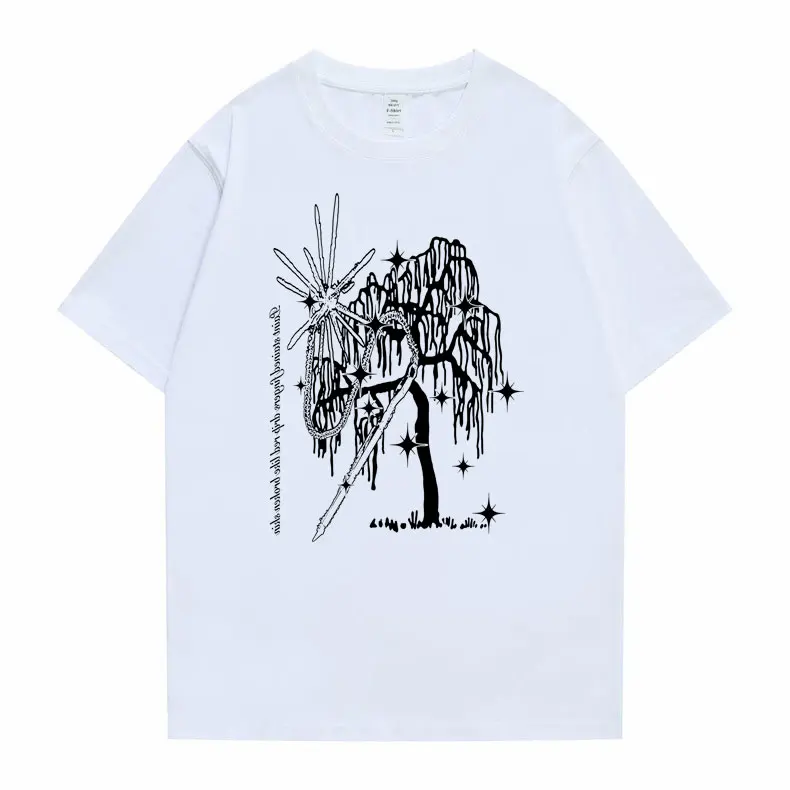 

Rapper Ecco2k Drain Gang Aloegarten Tree Graphic T Shirt Men Women Hip Hop Harajuku Tees Unisex Oversized T-shirt Bladee Tshirt