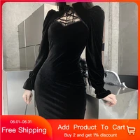 black chinese cheongsam dress qipao spring 2021 gothic cut out short sleeve bodycon wrap sexy mini short dress women