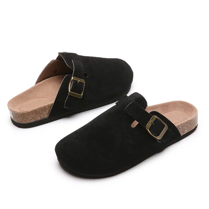 

2022 Spring Women's Closed Toe Slippers Cow Suede Leather Clogs Sandals For Women Retro Fashion Garden Mule Clog Slides 35-44