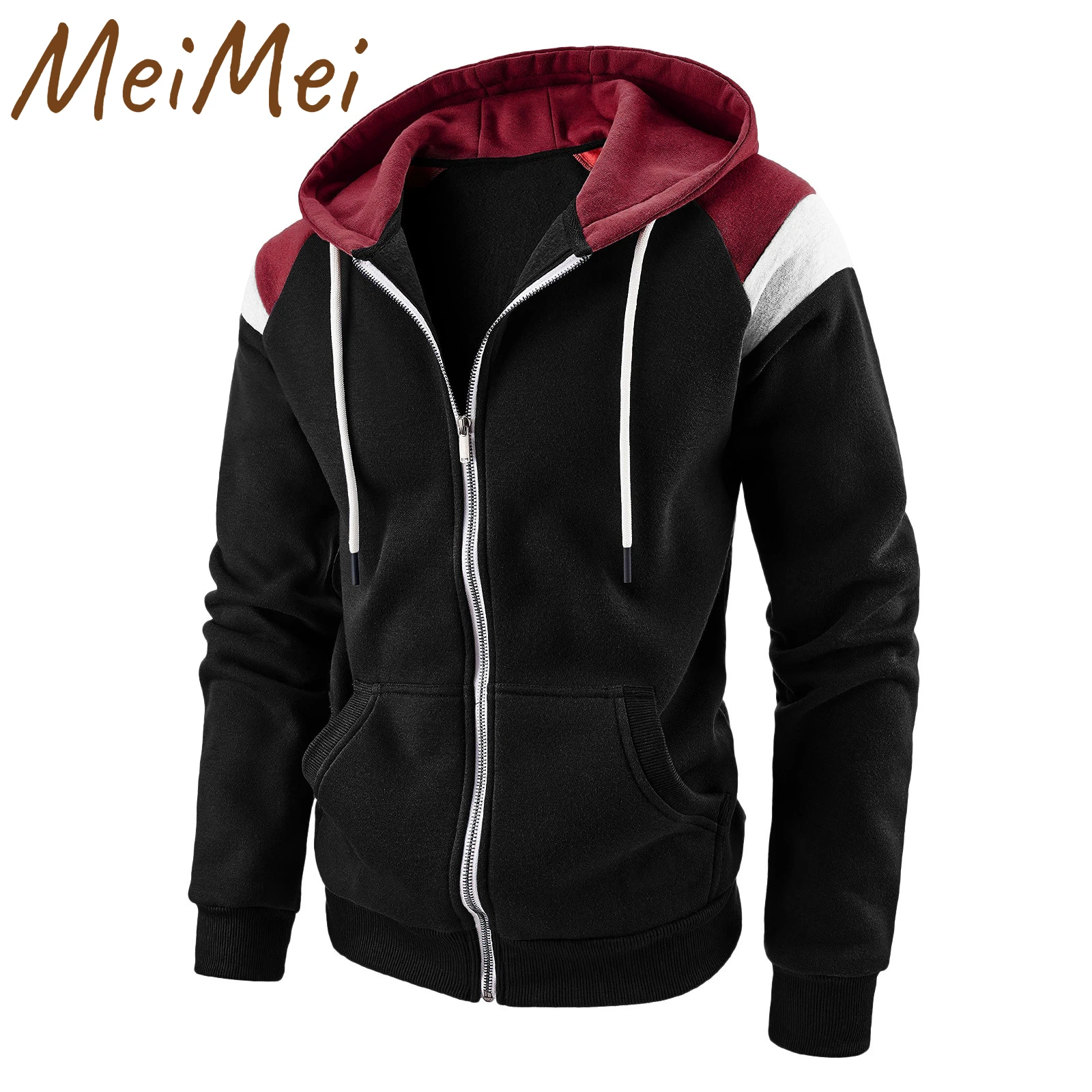 

American Loose Color Matching Sweatshirts Street Casual Zipper Sweater Men Retro Contrast Color Pocket All-match Men's Clothing