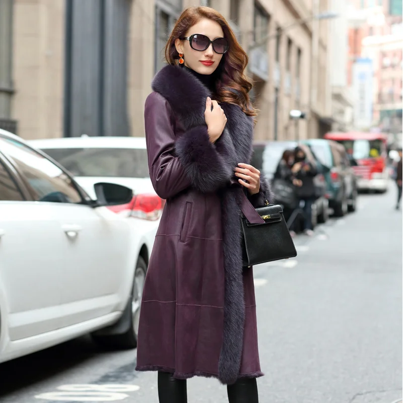 

New Winter Women Ladies Long Sleeve Thicken Warm Turn-down collar Casual Sheepskin Coats Female Real leather Coat CY449