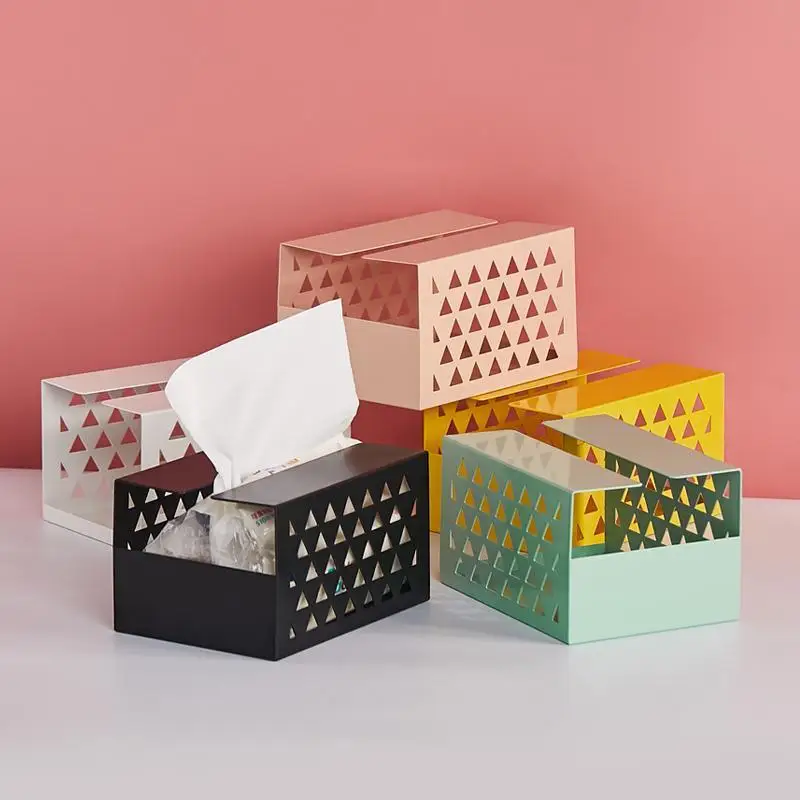 

Tissue Box Rectangular Hollow Facial Tissues Holder Napkin Paper Storage Iron Boxes Decorative Desktop Tissue Remote Organizer