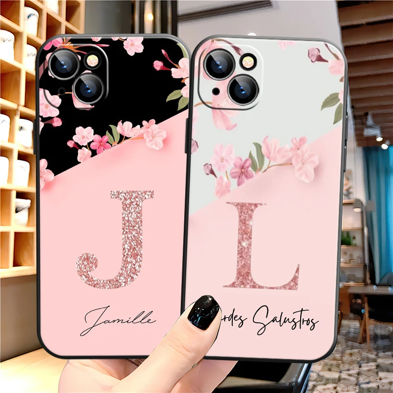 

Flower Letter Pink Phone Cases For iPhone 11 12 Pro MAX 6 6S 7 8 Plus X XS XR 12 13 Mini SE 2020 Phone Case Black Coque Funda