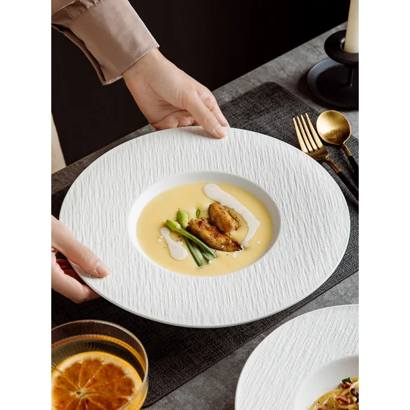 

French Food Plate Creative Stone Pattern Luffy Disc Straw Hat Plate Western Food Soup Plate Pasta Plate Hotel Restaurant Commerc