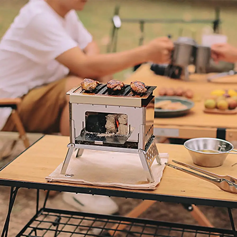 

1 Set Excellent Backpacking Foldable Charcoal Grill Stove Set Compact BBQ Charcoal Grill Detachable Design for Hiking