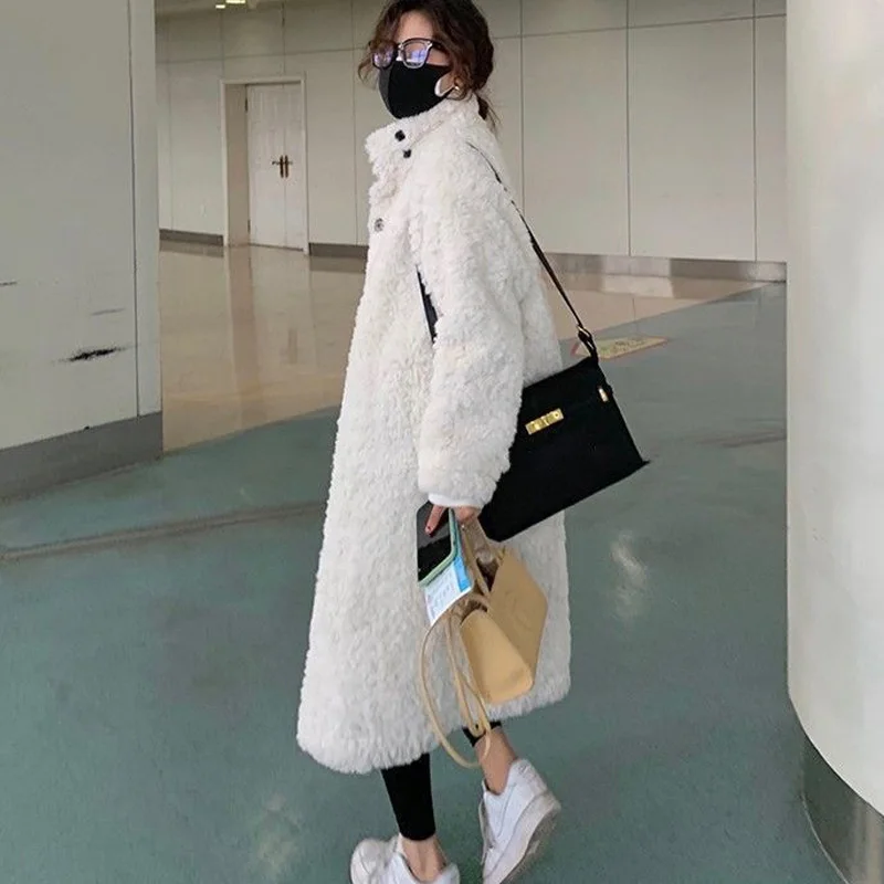 Winter Women Parkas Jackets faux lamb fur Outerwear Female Overcoat Jacket Long Coat Womens Fashion Vintage Suit