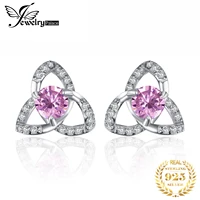 jewelrypalace flower created pink sapphire 925 sterling silver stud earrings for women fashion statement gemstone jewelry