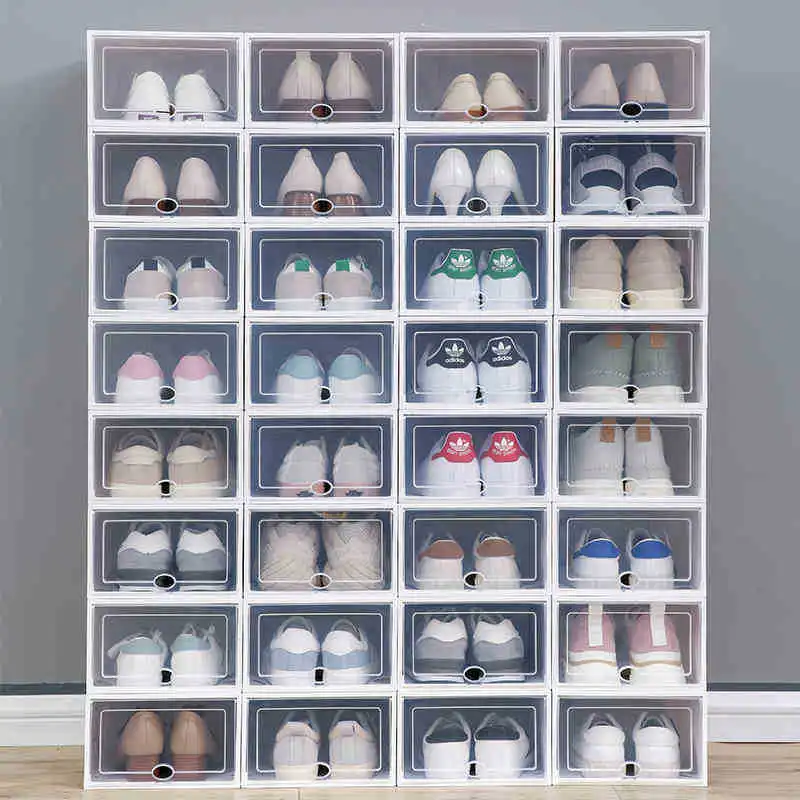 NEW Clear Fold Plastic Shoes Case Thickened Transparent Shoes Box Storage Door Home Closet Shoes Organizer Case Shelf Stack