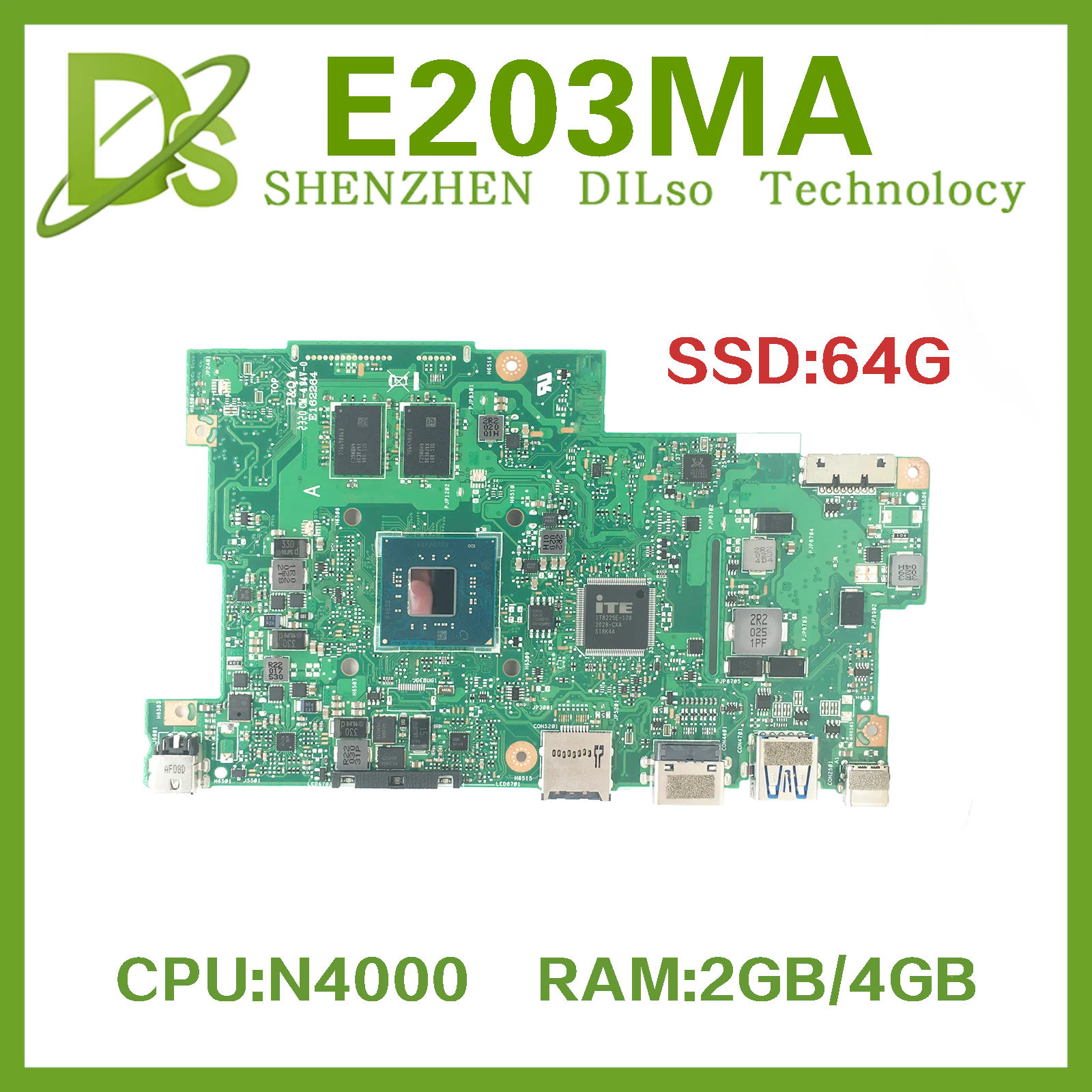 KEFU E203MA MAINboard For ASUS VIVOBOOK E12 E203MAS REV 2.0 Laptop Motherboard with N4200 CPU 2GB 4GB-RAM 64G SSD OK 100% Test