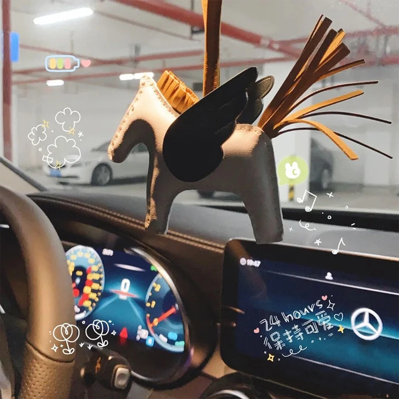 H family small Pegasus pendant hand-stitched bag pendant female leather tassel car small charm keychain pendant