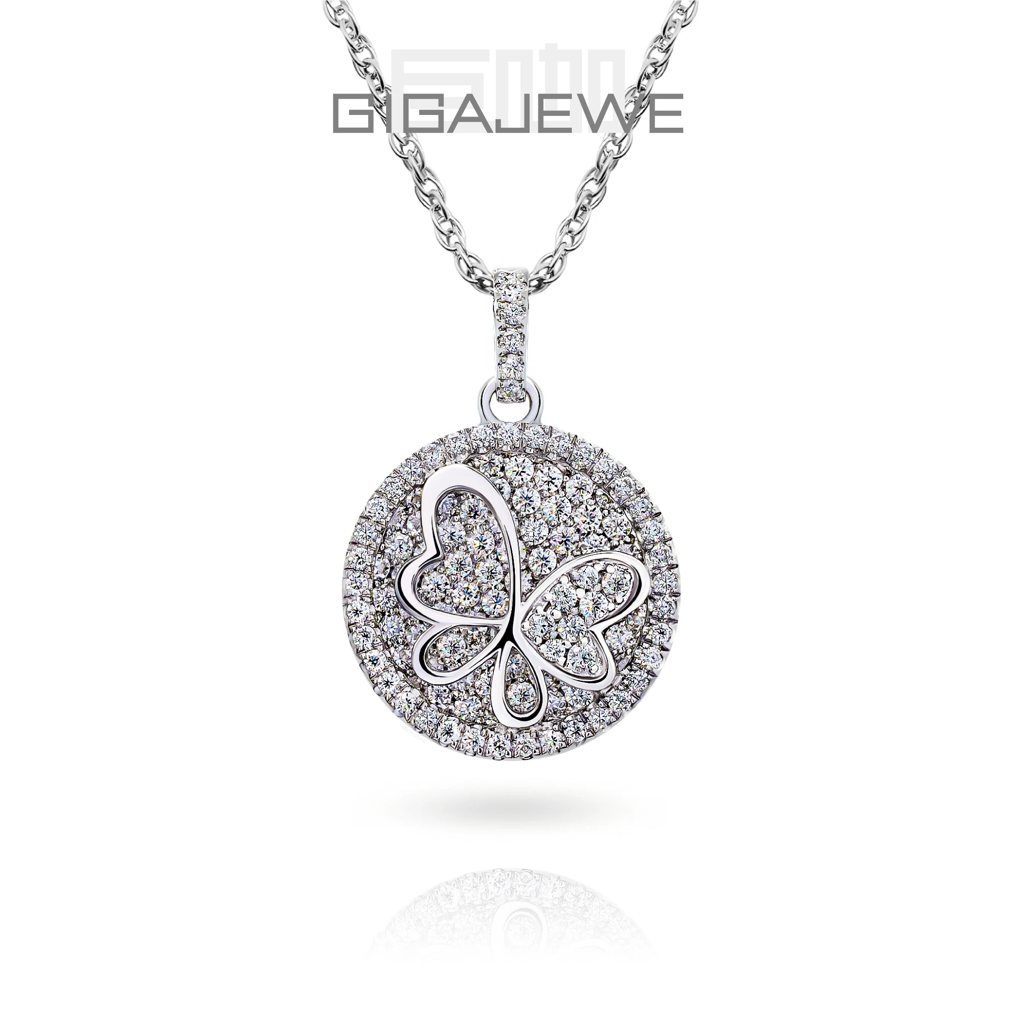 GIGAJEWE муассанит круглой огранки в стиле бабочки цвет 18 К белое золото покрытие