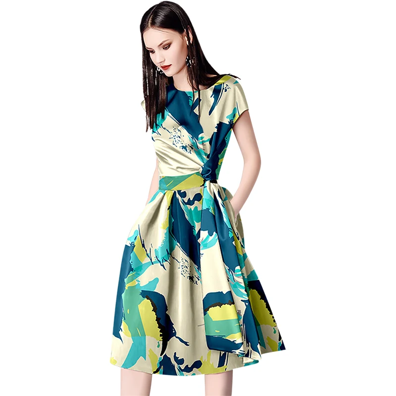 

Платье ТРАПЕЦИЕВИДНОЕ Облегающее с коротким рукавом, тонкое платье с принтом живота, в европейском и американском стиле, длинная талия, лет...