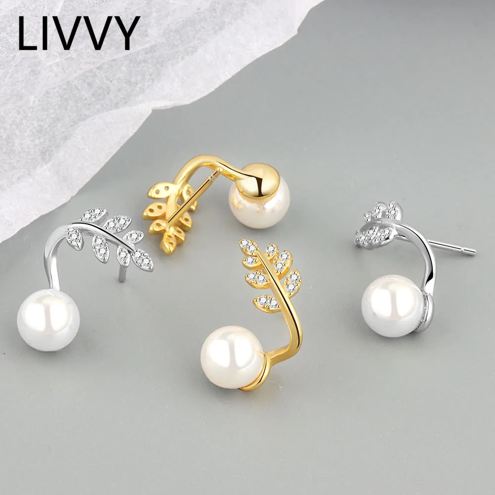 Серебряный цвет уникальный дизайн серьги LIVVY с жемчугом и листьями для женщин