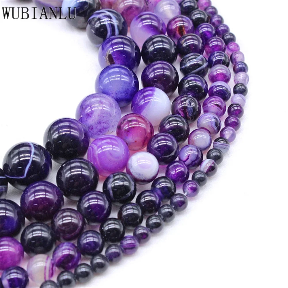 

Natural Stone Beads for Jewelry Making 4-12mm Purple Agate Loose DIY Women Charm Necklace Bracelet Crimp Chinoiserie Accessories