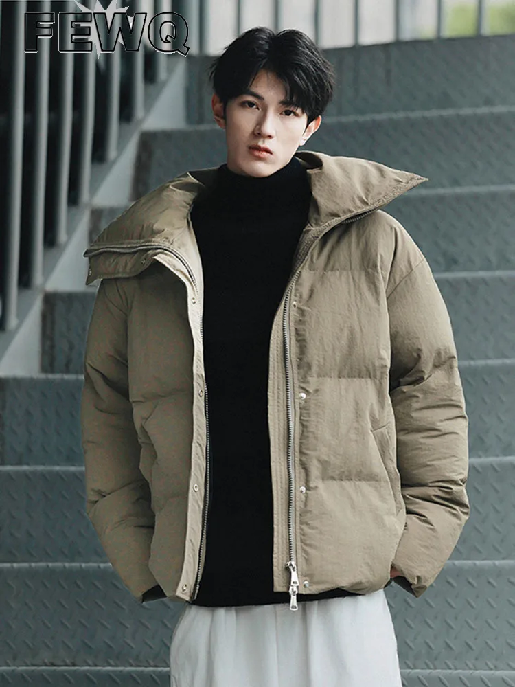 

FEWQ Waterproof Solid Color Men's Cotton Jacket Turn-down Collar Zipper Male Outwear Simple Tide 2022 Winter New Clothing 24B184