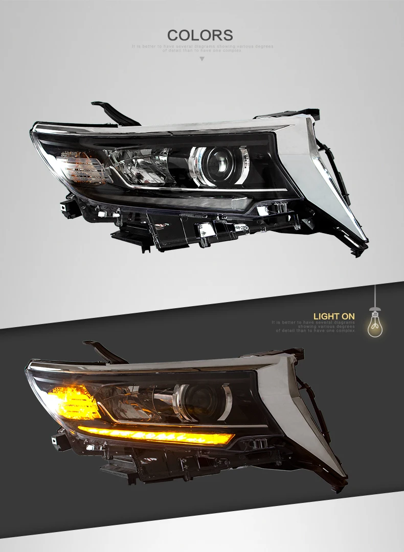 Пара автомобильных фар в сборе для Toyota Land Cruiser Prado 2018-up Полный автомобильный