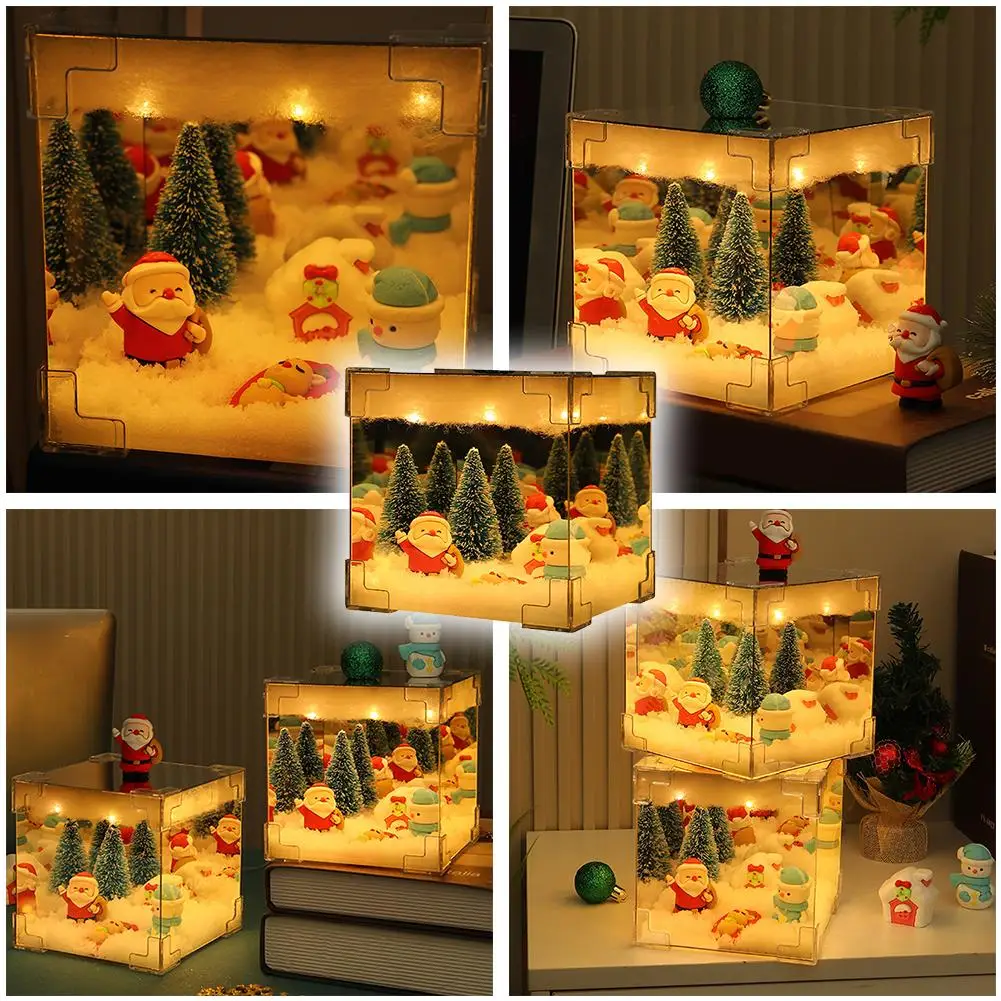 Рождественские украшения сделай сам зеркало светодиодная кубическая лампа 3D