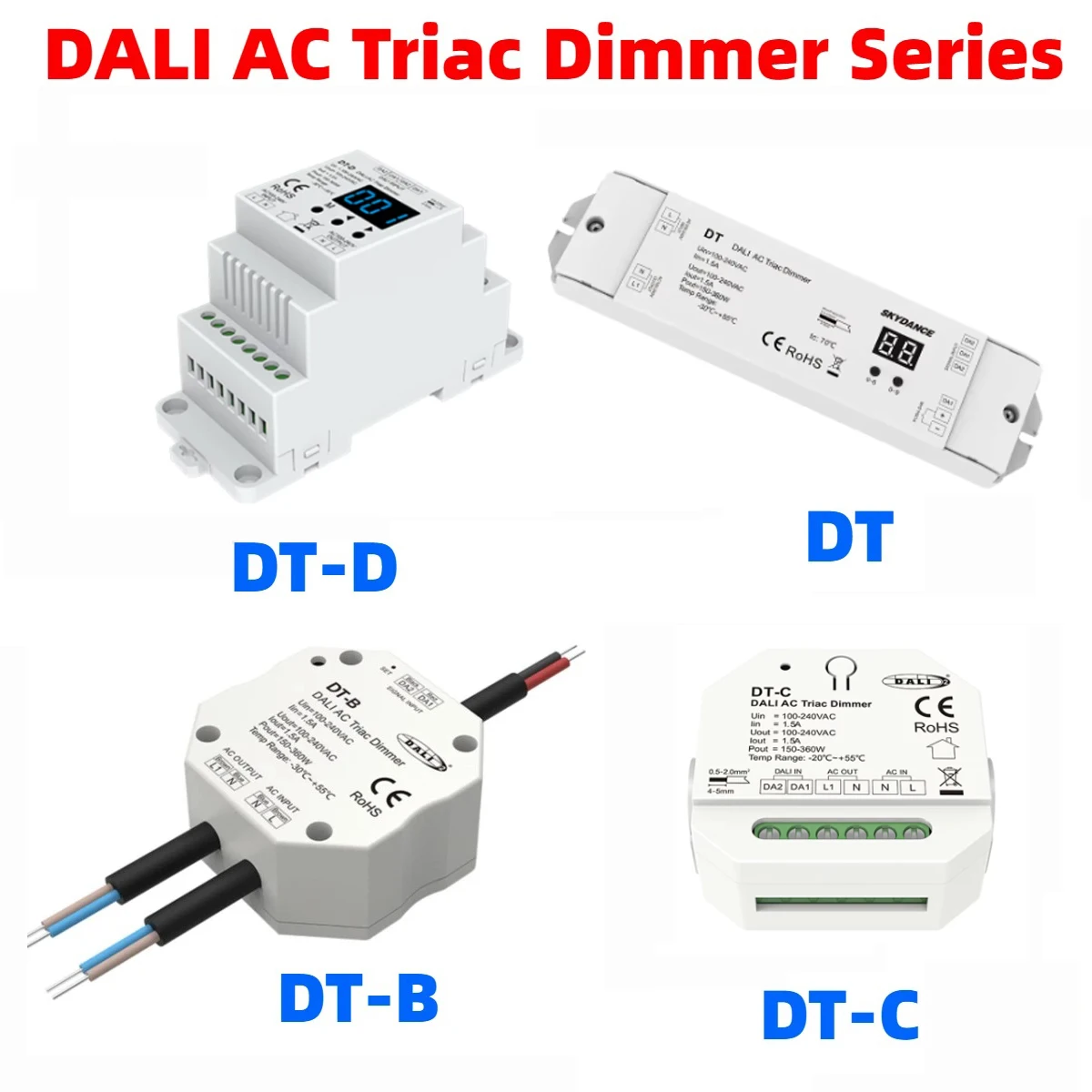 Skydance DT/DT-B/DT-C/DT-D DALI AC Triiac Dimmer Series 1CH * 1 5A для одноцветного переключателя