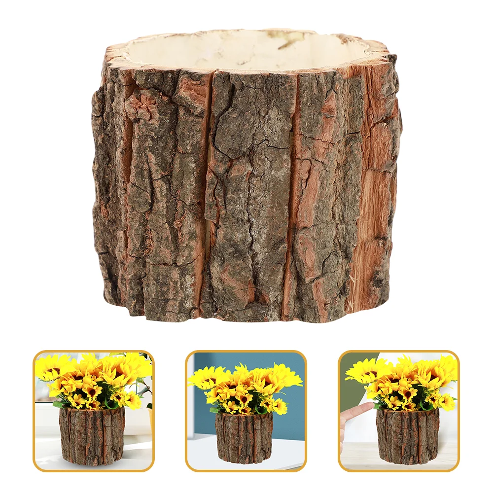 

2 Pcs Bark Fountain Ornament Container Natural Flowerpot Flowers Rustic Planter Wooden Bark Flowerpot Natural Flavor Flowerpot
