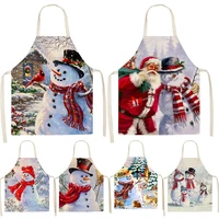 christmas decoration santa claus red sleeveless apron linen kitchen waterproof apron female home cooking barbecue bib apron