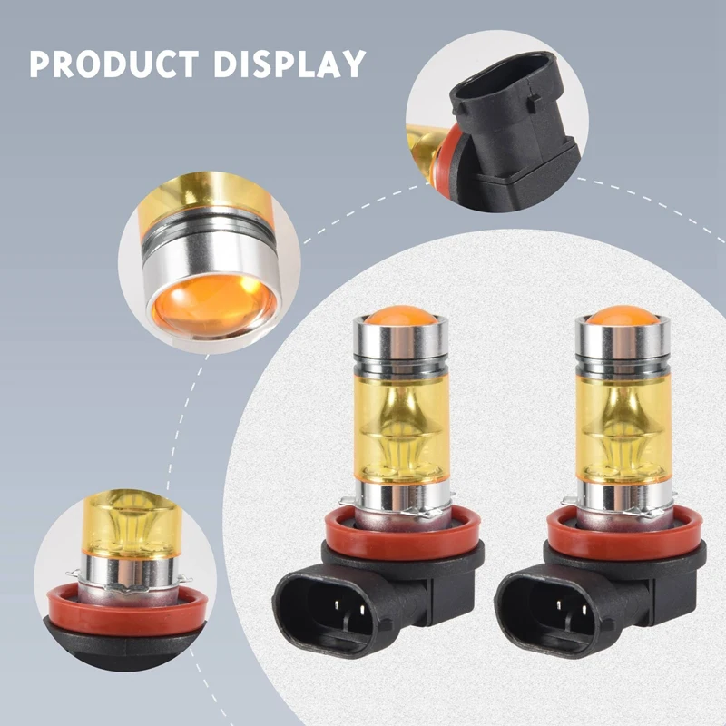 2 X светодиодные лампы высокой мощности 100 Вт H8 H11 желтая противотуманная лампа 2828