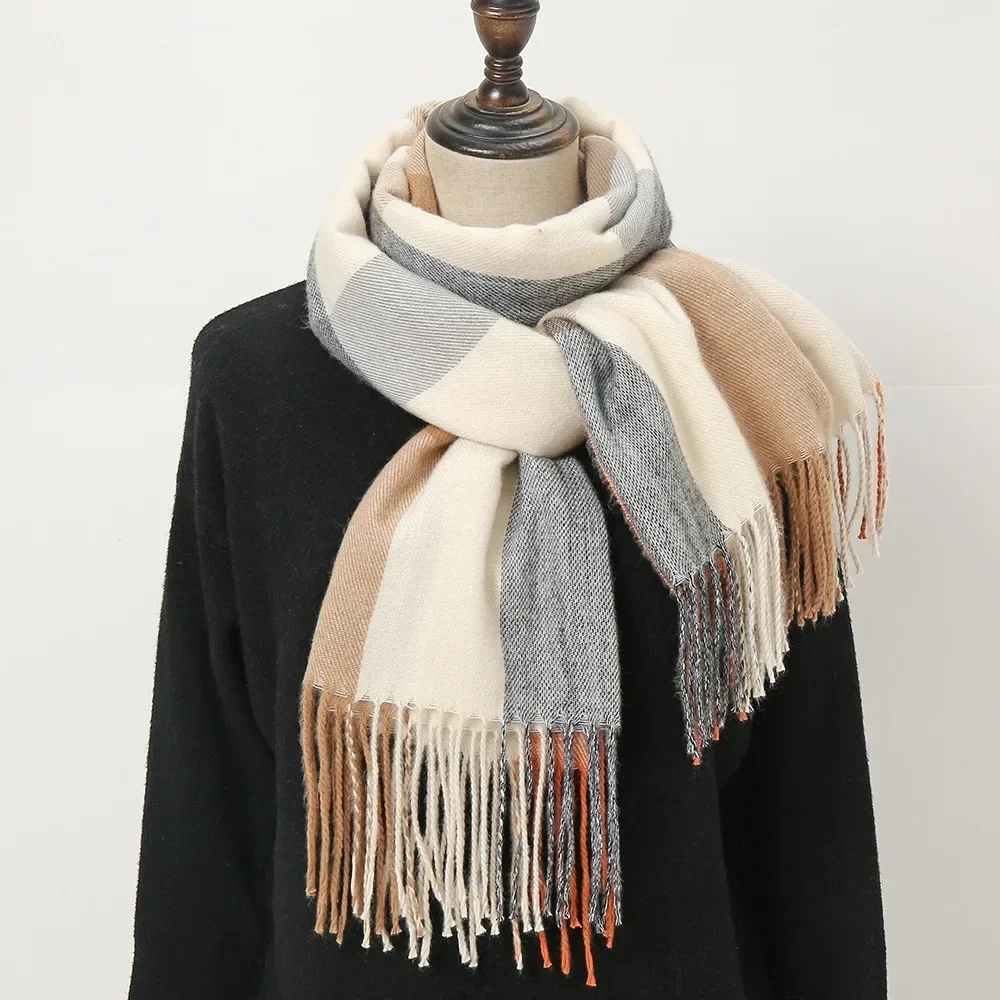 Роскошный Женский Клетчатый Кашемировый Шарф Теплая Тонкая Шаль Из Пашмины Для