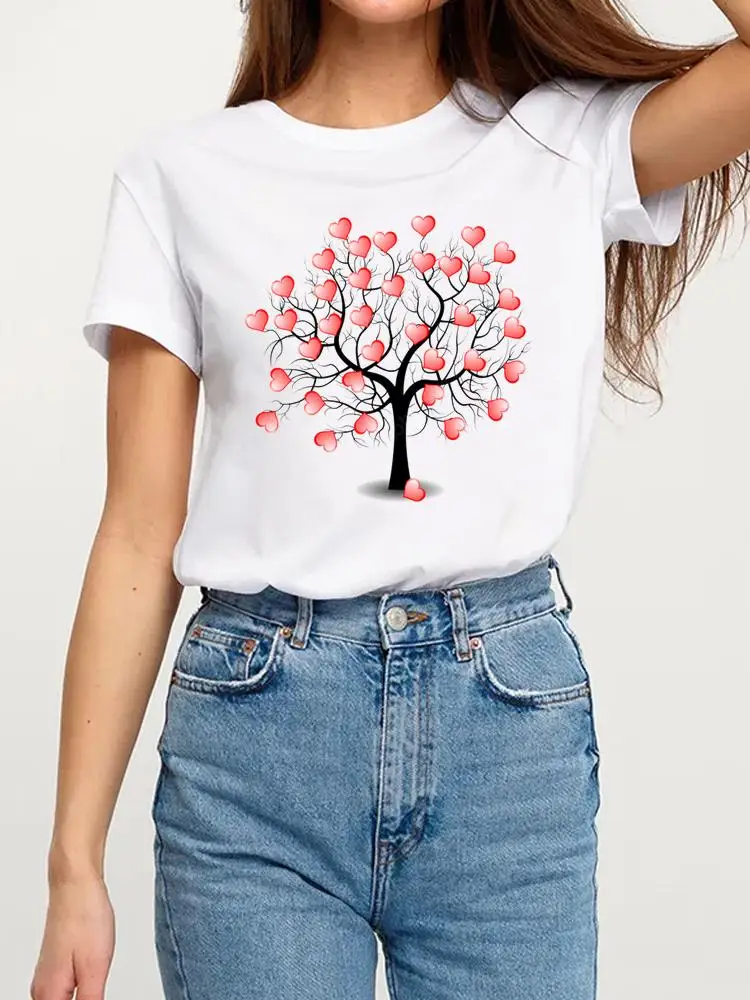 

Summer Clothing Short Sleeve Graphic T-shirt Print T Shirt Love Heart Trend Flower Cute 90s Fashion Women Clothes Basic Tee Top
