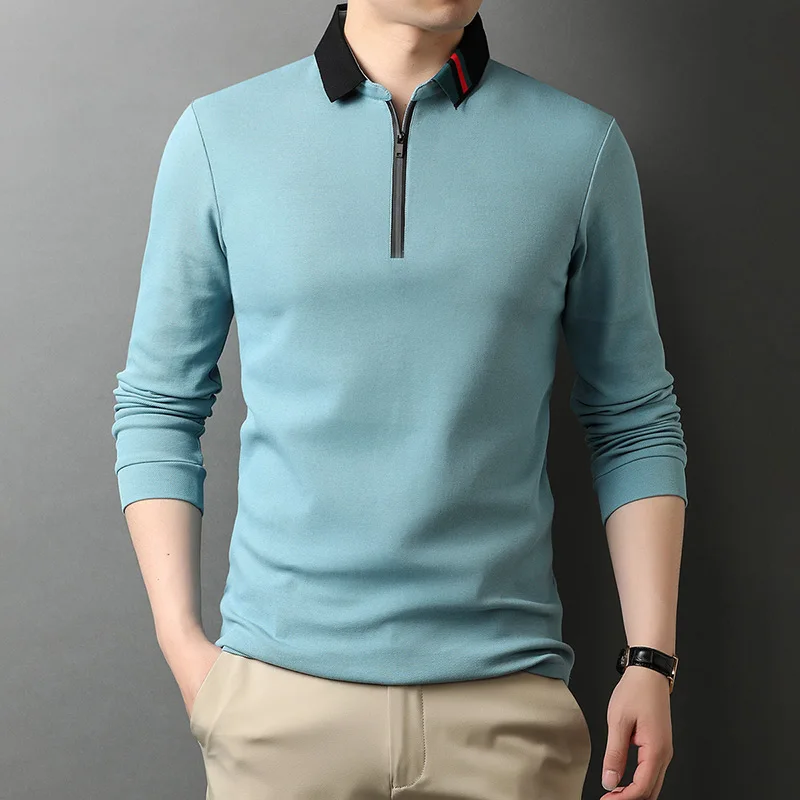 

Men New T-shirt High-end Cotton Fashion Slim Luxury POLO Shirt Solid Color Korean Version Business Casual Top Spring and Autumn