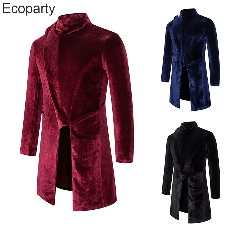 

Новинка, средневековая приблизительная Мужская Вельветовая куртка, однотонный приталенный Блейзер с воротником-стойкой и длинным рукавом, весна-осень