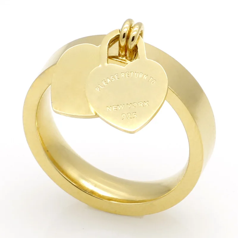

One Piece Titanium Steel Gold Plated Heart Rings Women's Ring Jewelry Double Heart Rings Women's Ring Party Jewelry Accessories