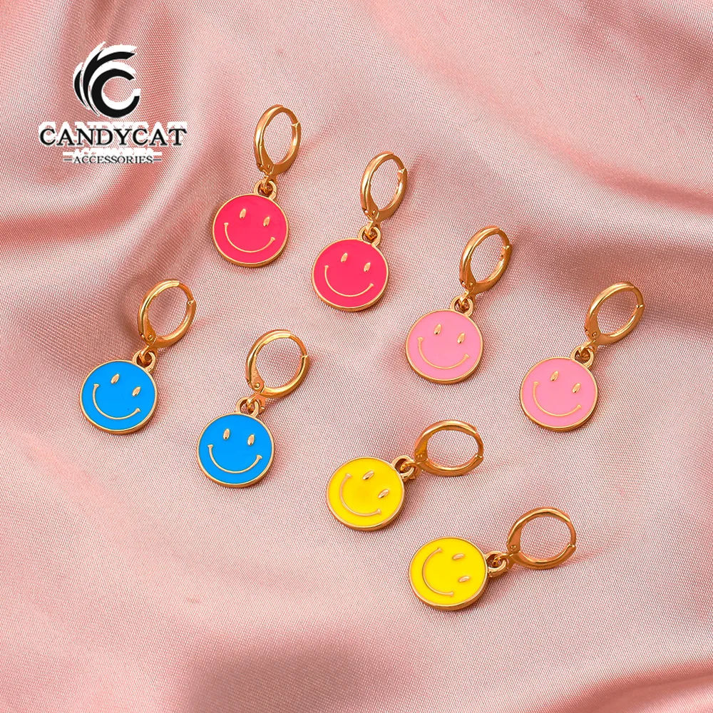 

Ins Cute Drop Oil Smiley Earrings In Europe and America Simple Metal Smiley Earrings Fashion Creative Earrings Women
