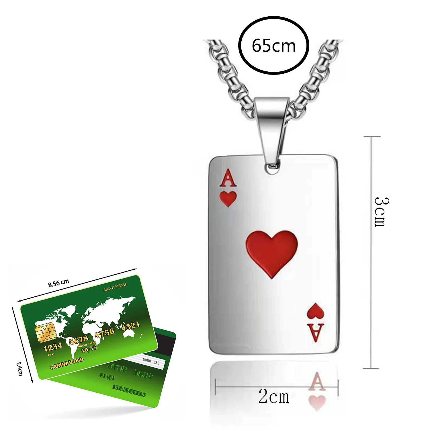 Ожерелье-цепочка с подвеской в виде карты для покера из нержавеющей стали женщин