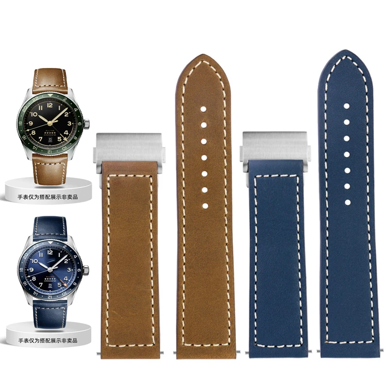 21/22mm Cowhide Watch Band For Longines Pioneer Time Strap Folding buckle L3.812.4 L3.82.4 Series Men's Accessories
