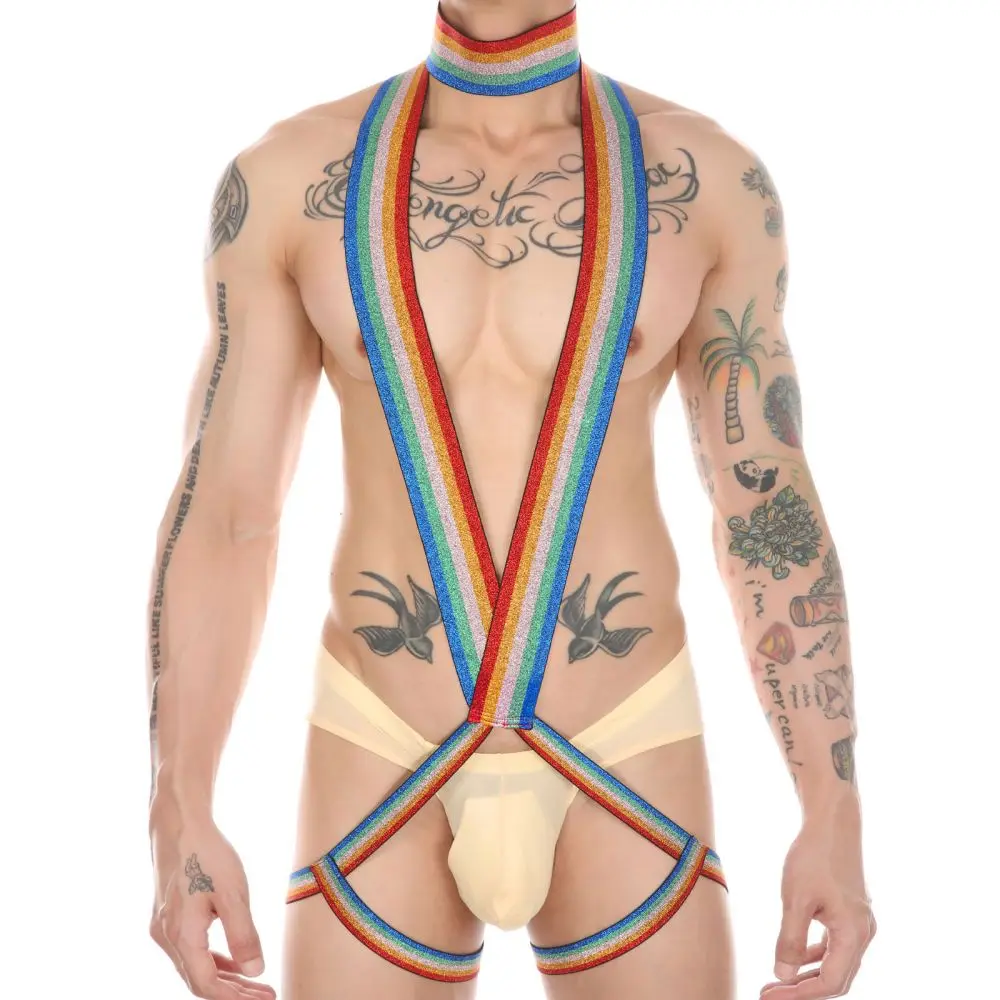 

Male Bodysuit Jumpsuit Collar Gay Nightclub Party Performance Slips Lingerie Cueca Calzoncillos