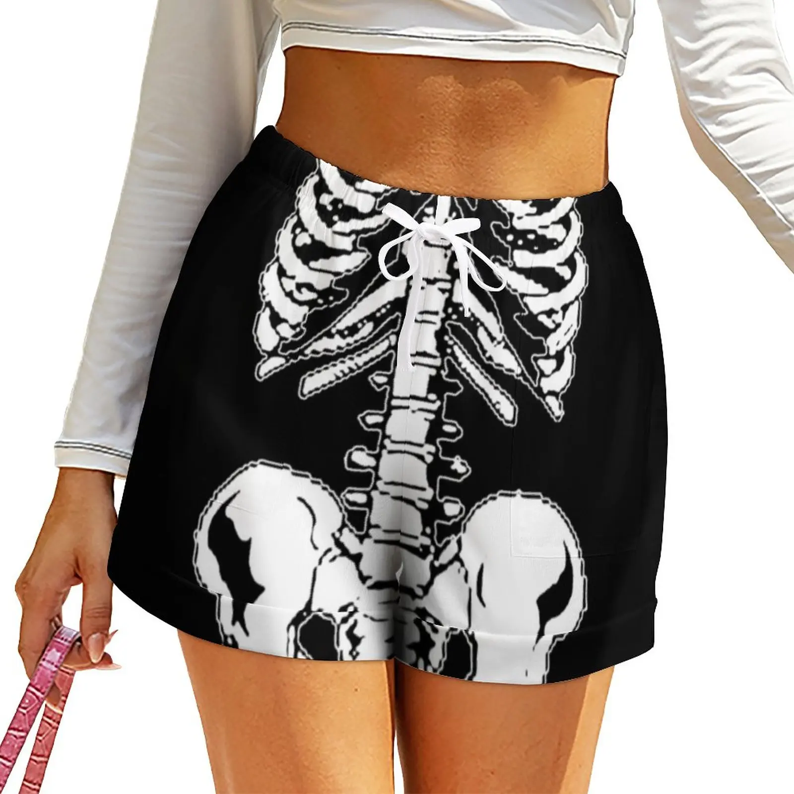 

Halloween Skeleton Shorts Pelvis Print Cute Shorts Spring Graphic Short Pants With Pockets Korean Fashion Bottoms Big Size 3XL