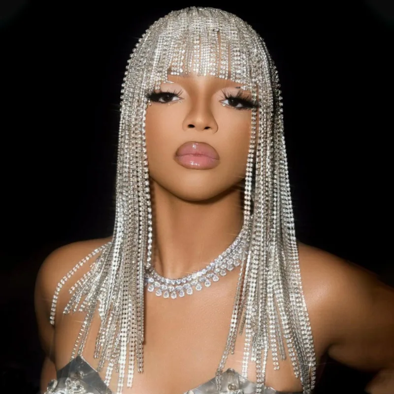 

New Accessories Exaggerated Personalized Rhinestone Long Fringe Hairband Decoration Punk Hair Chain