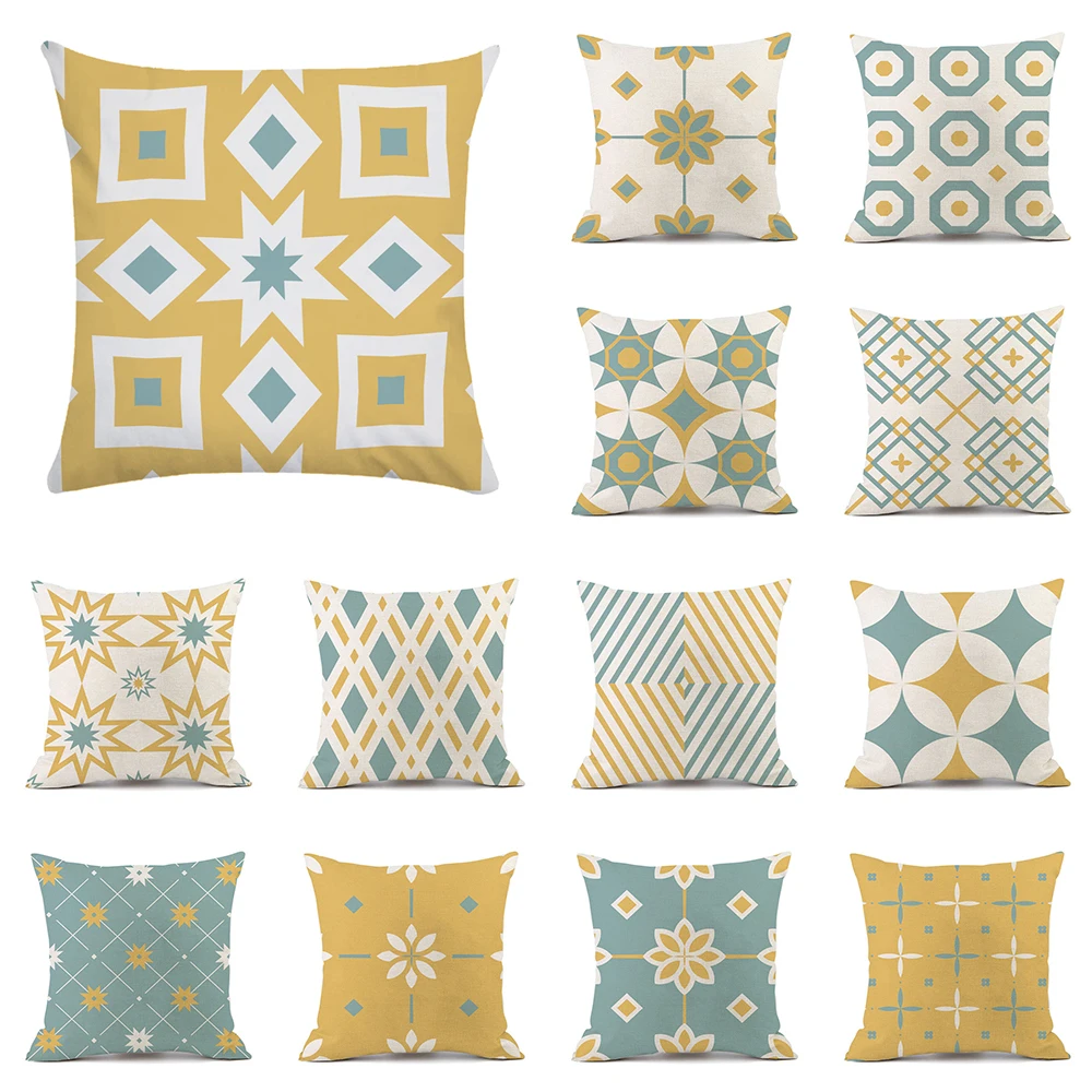 

Yellow Blue Geometric Cushion Cover for Office Sofa Car Home Decor Pillow Case Nordic Style Striped Throw Pillows Cover 45x45cm