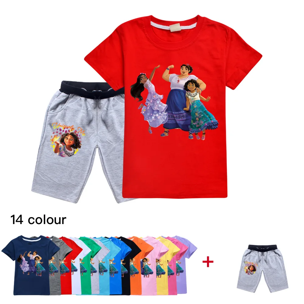 

Summer Kids Disney Encanto T-Shirt 2 Piece Set Activewear Short Sleeve + Shorts Set Streetwear Boys & Girls Outfits 2-16Y