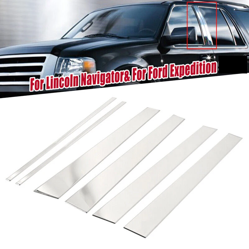 

For Lincoln Navigator Ford Expedition 1997-2017 Pillar Posts Car Window Trim Cover BC Column Stickers Silvery Chrome Plated