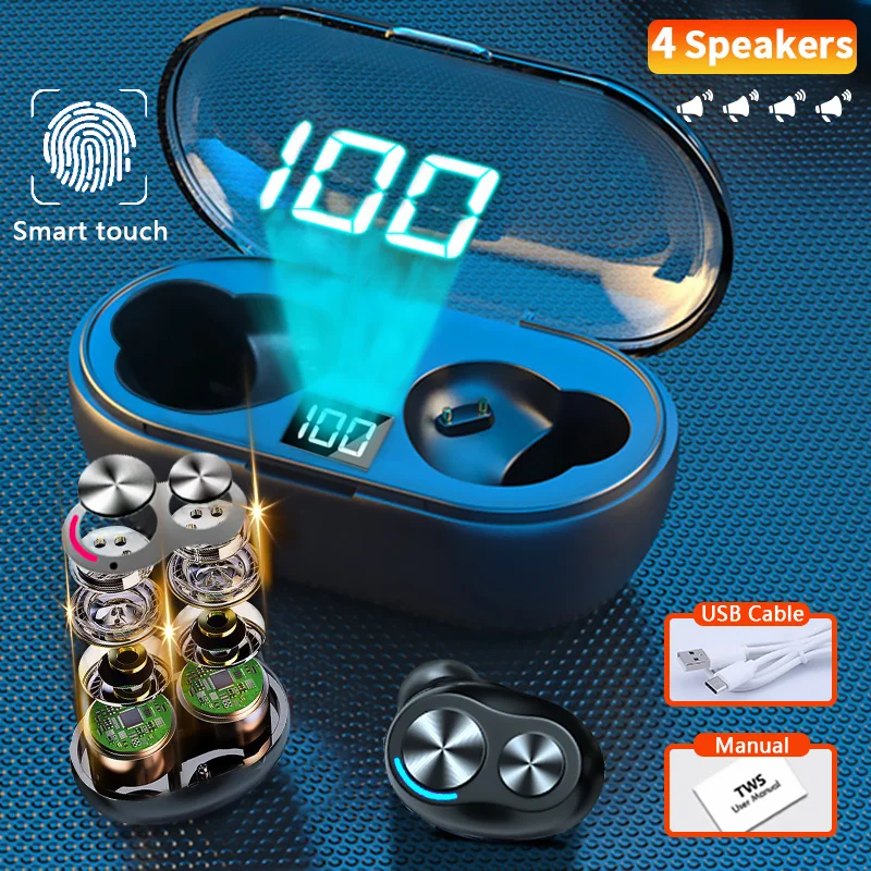 

TWS Bluetooth Earphones Wireless Headphones Led Display Earbuds Stereo Headset Touch Control Waterproof HD Mic for Smart Phone