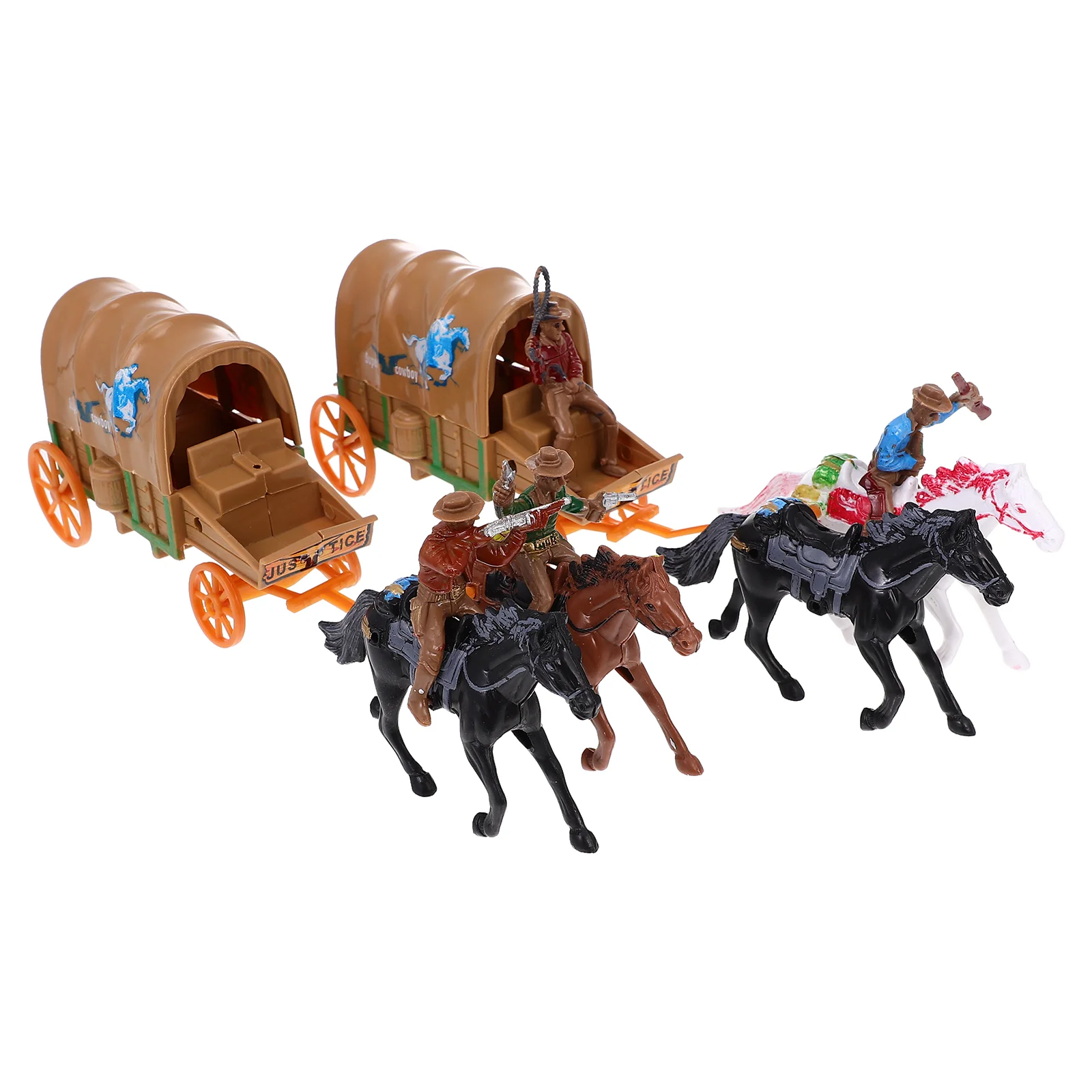 

2 Sets House Decorations Home Cowboy Model Toy Decorative Carriage Toys Countertop Decors Plastic Western Child