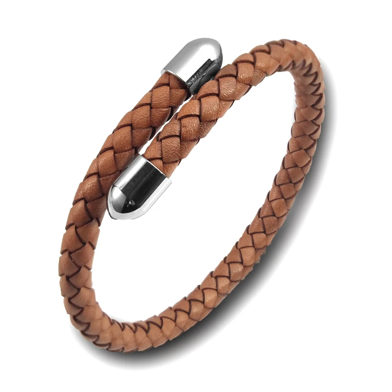 Мужской кожаный браслет ручной работы с пряжкой из нержавеющей стали - купить по