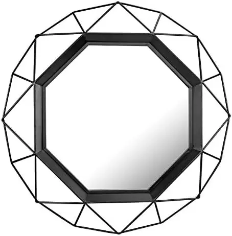 

Декоративное 28-дюймовое черное геометрическое металлическое каркас, подвесное настенное зеркало с крепежными кронштейнами, 28,3 дюйма x 28,3 д...