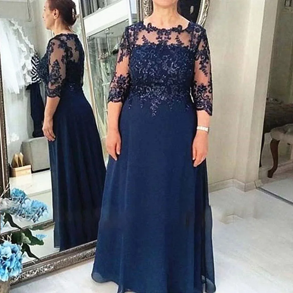 

BEPEITHY Robe De Soiree Hot Sale New Arrival O Neck Appliques Lace Long Navy Blue Elegant Evening Dresses 2022 Custom Made