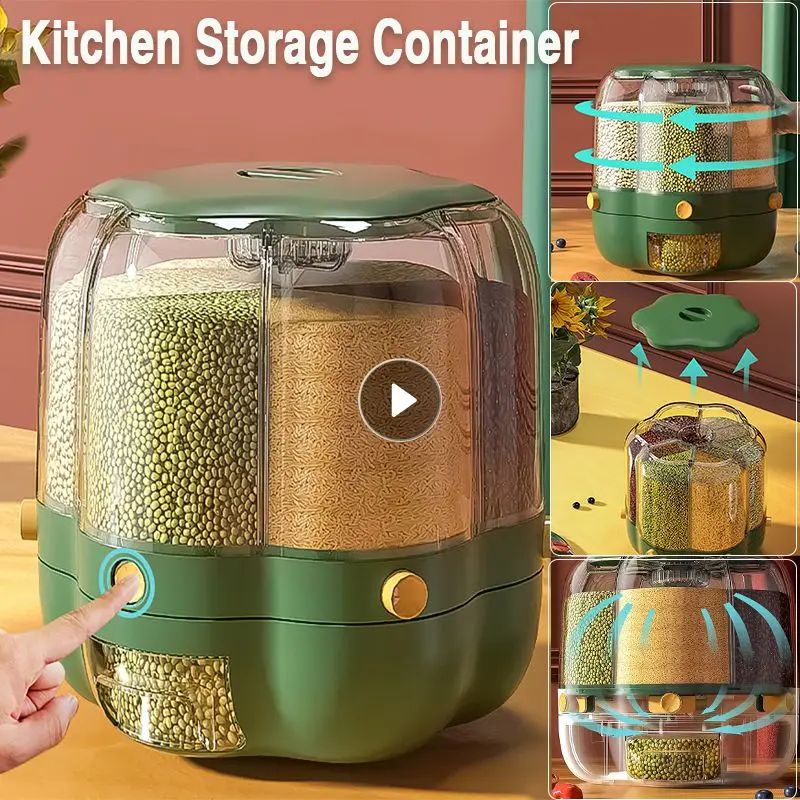 

Большой контейнер для хранения пищевых продуктов, поворотные рисовые бочки, герметичный дозатор для хлопьев, контейнер для риса, контейнер ...