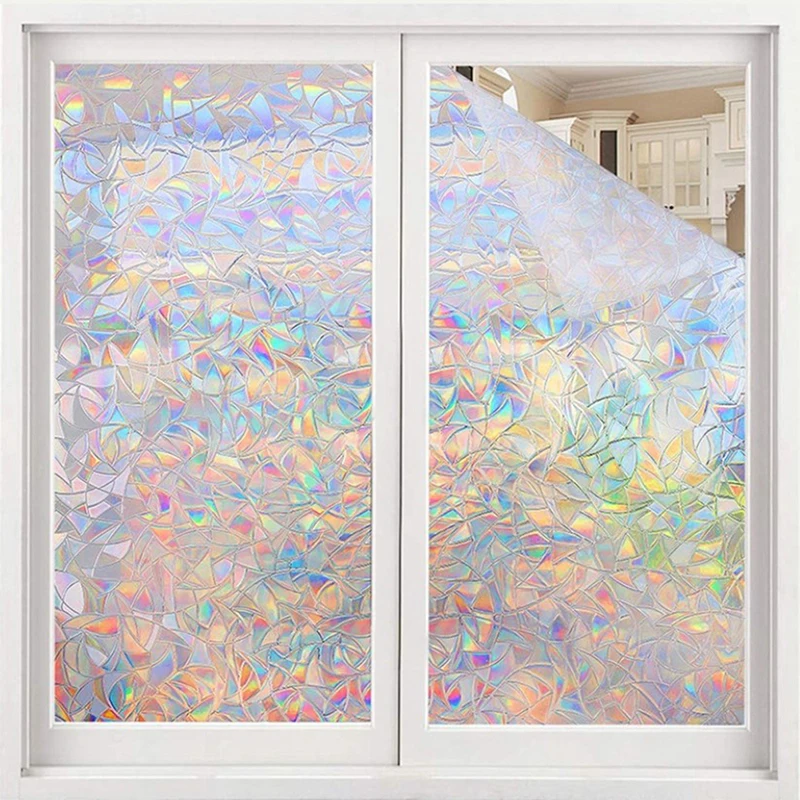 

3D Rainbow Effect Window Film 45x100cm Stained Glass Vinyl Self Adhesive Film Static Cling Window Stickers Heat Control Anti UV