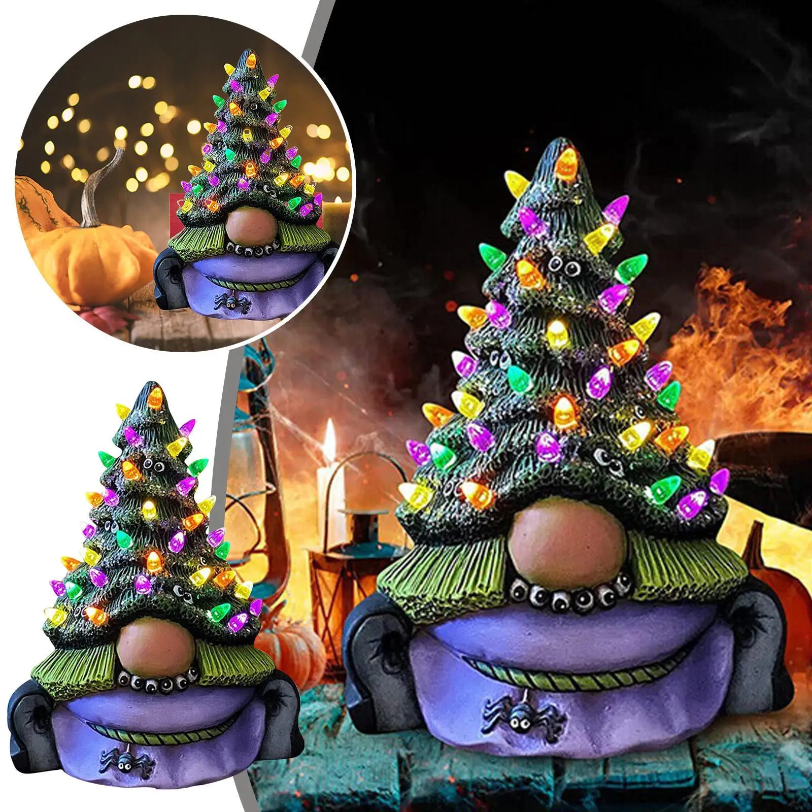 

Purple Light Up Tree Decorations Halloween Tree Table Decoration Creative Dwarf Old Man Doll Halloween Christmas Decorations
