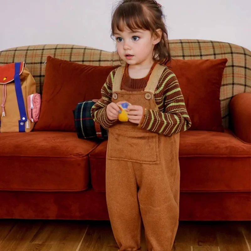 Брюки на подтяжках с кроличьим хвостом для малышей и красные детские комбинезоны