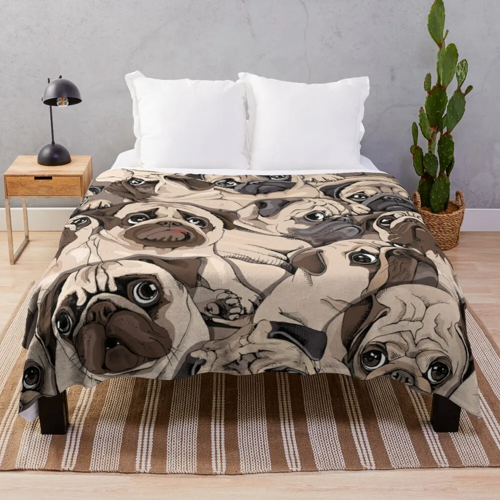 

Seamless pattern - Portrait of many pugs Throw Blanket cotton sofa throw