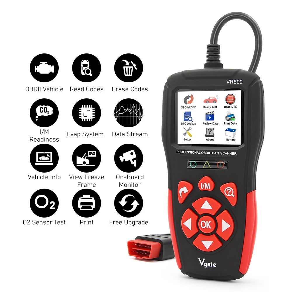 Считыватель кодов Vgate VR800 OBD, сканирующий инструмент, Автомобильный многофункциональный детектор неисправностей
